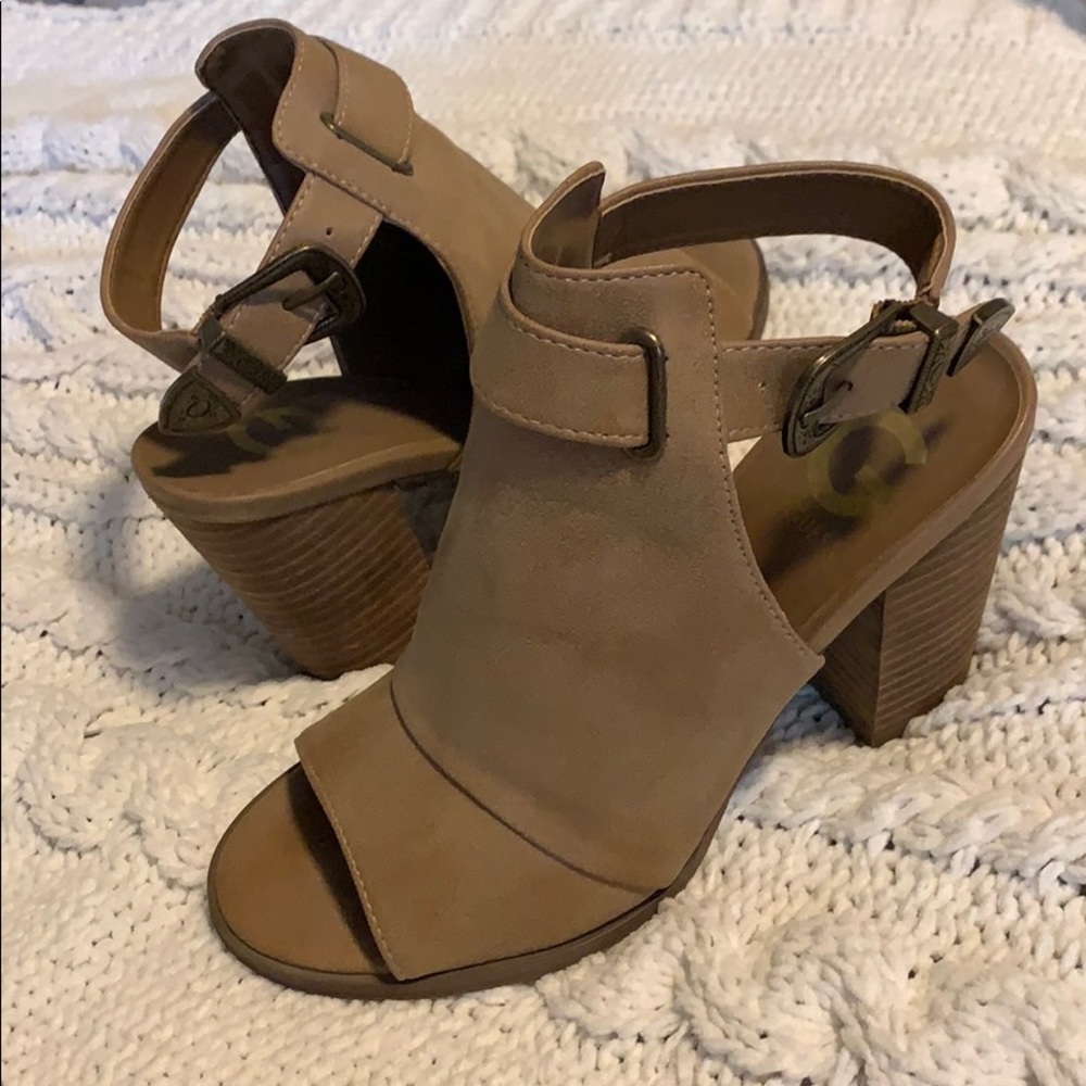 Peep toe high heel booties